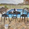 Giantex 3pcs Bistro Table Set Cast Aluminum Outdoor Patio Furniture Set Round Table W/Removable Ice Bucket, 2 Chairs Antique Garden Furniture Weather Resistant (Antique Bronze)(Bronze)