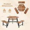 Giantex 4.5FT Picnic Table Bench Set for 4, Acacia Wood Outdoor Dining Table Set, 2″ Umbrella Hole, Heavy Duty Metal Frame, Footrest Bar, Large Rectangular Tabletop for Porch Patio Lawn Garden(Hexagonal)