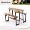 Giantex 4.5FT Picnic Table Bench Set for 4, Acacia Wood Outdoor Dining Table Set, 2″ Umbrella Hole, Heavy Duty Metal Frame, Footrest Bar, Large Rectangular Tabletop for Porch Patio Lawn Garden(Rectangular)