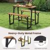 Giantex 4.5FT Picnic Table Bench Set for 4, Acacia Wood Outdoor Dining Table Set, 2″ Umbrella Hole, Heavy Duty Metal Frame, Footrest Bar, Large Rectangular Tabletop for Porch Patio Lawn Garden(Rectangular)