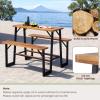 Giantex 4.5FT Picnic Table Bench Set for 4, Acacia Wood Outdoor Dining Table Set, 2″ Umbrella Hole, Heavy Duty Metal Frame, Footrest Bar, Large Rectangular Tabletop for Porch Patio Lawn Garden(Rectangular)