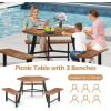 Giantex 4.5FT Picnic Table Bench Set for 4, Acacia Wood Outdoor Dining Table Set, 2″ Umbrella Hole, Heavy Duty Metal Frame, Footrest Bar, Large Rectangular Tabletop for Porch Patio Lawn Garden(Hexagonal)