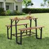 Giantex 4.5FT Picnic Table Bench Set for 4, Acacia Wood Outdoor Dining Table Set, 2″ Umbrella Hole, Heavy Duty Metal Frame, Footrest Bar, Large Rectangular Tabletop for Porch Patio Lawn Garden(Rectangular)
