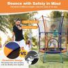 Giantex 48″ Toddler Trampoline With Safety Enclosure Net, Seamless Design for Kids Aged 3-6, Indoor Outdoor Mini Small Birthday Gift for Boys Girls(Orange/Blue)