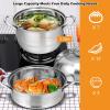 Giantex 4-Layer Stainless Steel Steamer Pot for Cooking Soup and Steaming Food Steam Pot with with Tempered Glass Lid, 2 Steaming Septa on Gas, Electric, Grill Stove (Silver)