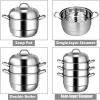 Giantex 4-Layer Stainless Steel Steamer Pot for Cooking Soup and Steaming Food Steam Pot with with Tempered Glass Lid, 2 Steaming Septa on Gas, Electric, Grill Stove (Silver)
