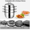 Giantex 4-Layer Stainless Steel Steamer Pot for Cooking Soup and Steaming Food Steam Pot with with Tempered Glass Lid, 2 Steaming Septa on Gas, Electric, Grill Stove (Silver)