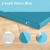 Giantex 4’x10’x 2″ Gymnastics Mat, 4-Panel Folding Aerobics Exercise Mat w/Hook & Loop Fastener, Carrying Handle, Portable Tumbling Mat for Stretching Yoga Cheerleading Martial Arts(Light Blue/Blue)