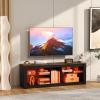 Giantex 55″ LED Light TV Stand – Media Console for TVs up to 65 inches, Entertainment Center with 22 Dynamic Light Mode, Adjustable Tempered Glass Shelves, Storage Cubes, Remote Control TV Console