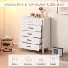 Giantex 5-Drawer Dresser for Bedroom, 41.5″ Storage Cabinet with 5 Drawers, Anti-Tip Kit, Multipurpose Clothes Organizer, Chest of Drawers for Closet, Nursery, Entryway Storage Floor Cabinet, Black(White)