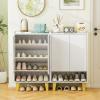 Giantex 5-Tier Shoe Cabinet with Doors, Faux Marble Shoe Rack Organizer with Anti-Tipping Kit & Flat Tilting Storage Shelves, Wooden Shoe Storage Cabinet for Entryway, Hallway, Living Room, White