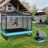 Giantex 6 FT Trampoline for Kids, Toddler Rebounder with Swing & Safety Enclosure Net, ASTM Approved, Rectangle Indoor & Outdoor Mini Kids Trampoline(Blue)