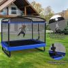 Giantex 6 FT Trampoline for Kids, Toddler Rebounder with Swing & Safety Enclosure Net, ASTM Approved, Rectangle Indoor & Outdoor Mini Kids Trampoline(Bright Blue with Horizontal Bar)