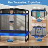 Giantex 6 FT Trampoline for Kids, Toddler Rebounder with Swing & Safety Enclosure Net, ASTM Approved, Rectangle Indoor & Outdoor Mini Kids Trampoline(Bright Blue with Horizontal Bar)