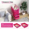 Giantex 6 Storage Drawer Cart Rolling Organizer Cart for Tools Scrapbook Paper Home Office School Multipurpose Mobile Utility Cart (Black Gradient)(Hot Pink)