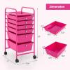 Giantex 6 Storage Drawer Cart Rolling Organizer Cart for Tools Scrapbook Paper Home Office School Multipurpose Mobile Utility Cart (Black Gradient)(Hot Pink)