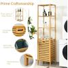 Giantex 63” Tilt Out Laundry Hamper and 4-Tier Storage Shelves, Removable Clothes Basket with Easy Carry, Bamboo Tower Hamper Organizer, Great for Bathroom, Bedroom, Laundry Room, Closet, Nursery