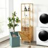 Giantex 63” Tilt Out Laundry Hamper and 4-Tier Storage Shelves, Removable Clothes Basket with Easy Carry, Bamboo Tower Hamper Organizer, Great for Bathroom, Bedroom, Laundry Room, Closet, Nursery