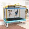 Giantex 6Ft Rectangle Trampoline with Swing, ASTM Approved Mini Kids Trampoline with Net, Horizontal Bar, L-Shaped 2 Way Zippers, Indoor Outdoor Small Recreational Trampoline for Toddler Age 3+(Blue/ Yellow)