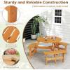 Giantex 6-Person Round Picnic Table Set with 3 Benches, 550 LBS Bench Capacity, 2″ Umbrella Hole, Circular Outdoor Wood Dining Table & Chairs for Patio Yard Garden Porch Deck (68”x62”x28”,Brown)(Yellow)