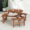 Giantex 6-Person Round Picnic Table Set with 3 Benches, 550 LBS Bench Capacity, 2″ Umbrella Hole, Circular Outdoor Wood Dining Table & Chairs for Patio Yard Garden Porch Deck (68”x62”x28”,Brown)(Brown)