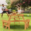Giantex 6-Person Round Picnic Table Set with 3 Benches, 550 LBS Bench Capacity, 2″ Umbrella Hole, Circular Outdoor Wood Dining Table & Chairs for Patio Yard Garden Porch Deck (68”x62”x28”,Brown)(Yellow)
