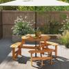 Giantex 6-Person Round Picnic Table Set with 3 Benches, 550 LBS Bench Capacity, 2″ Umbrella Hole, Circular Outdoor Wood Dining Table & Chairs for Patio Yard Garden Porch Deck (68”x62”x28”,Brown)(Yellow)