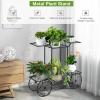 Giantex 6-Tier Plant Stand Flower Pot Holder Metal Flower Display Shelf with 4 Decorative Wheels Multilayer Parisian Style Plant Pot Holder Rack for Indoor, Garden, Patio, 32″L x 10″Wx 30″H, Black