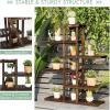 Giantex 6-Tier Wooden Plant Stand for Indoor Outdoor, 12 Potted Plant Display Holder Carbonized Fir Wood, Reinforced Slat, Ornament Display Shelf for Garden Balcony Home Office Plant Shelf
