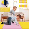 Giantex 6’x 2′ Gymnastics Mat, 2″ Thick Folding Tumbling Mat with Hook and Loop Fastener, Foldable Gym Mat with Carrying Handles, Cheer Mats for Kids Adults Home Exercise Aerobics Fitness(Pink&Yellow)