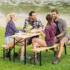 Giantex 70” 3-Piece Portable Folding Picnic Beer Table with Seating Set Wooden Top Picnic Table for Patio Outdoor Activities Garden Use, 30” Table Height(Black(iron Frame); Wooden(tabletop & Chair Seats))