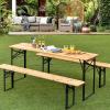 Giantex 70” 3-Piece Portable Folding Picnic Beer Table with Seating Set Wooden Top Picnic Table for Patio Outdoor Activities Garden Use, 30” Table Height(Black(iron Frame); Wooden(tabletop & Chair Seats))
