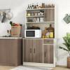 Giantex 71″ Buffet Hutch Cabinet with Power Outlet, Kitchen Hutch Sideboard, Buffet Pantry on Island, Wood Kitchenware Server with Drawer, Shelf and Storage Cabinet (White & Walnut)(White & Walnut)