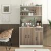 Giantex 71″ Buffet Hutch Cabinet with Power Outlet, Kitchen Hutch Sideboard, Buffet Pantry on Island, Wood Kitchenware Server with Drawer, Shelf and Storage Cabinet (White & Walnut)(White & Walnut)
