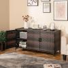 Giantex 84-Gallon Wicker Deck Box – Patio Storage Cabinet, 3-Door PE Rattan Storage Container with Removable Shelves, Indoor & Outdoor Package Box for Porch, Patio Furniture Cushions Tools (Brown)(Brown)