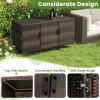 Giantex 84-Gallon Wicker Deck Box – Patio Storage Cabinet, 3-Door PE Rattan Storage Container with Removable Shelves, Indoor & Outdoor Package Box for Porch, Patio Furniture Cushions Tools (Brown)(Brown)