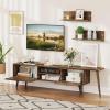 Giantex 85 Inch TV Stand & 2 Floating Shelves Set, Mid-Century Modern TV Entertainment Center w/Cabinets, Open Compartments & 5 Support Legs, Wood Media Console Table for Living Room, Bedroom, Walnut