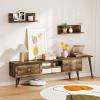Giantex 85 Inch TV Stand & 2 Floating Shelves Set, Mid-Century Modern TV Entertainment Center w/Cabinets, Open Compartments & 5 Support Legs, Wood Media Console Table for Living Room, Bedroom, Walnut