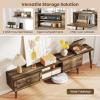 Giantex 85 Inch TV Stand & 2 Floating Shelves Set, Mid-Century Modern TV Entertainment Center w/Cabinets, Open Compartments & 5 Support Legs, Wood Media Console Table for Living Room, Bedroom, Walnut