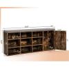 Giantex 9 Cubes Shoe Bench with Storage, Adjustable Shelves Storage Bench Rack with Removable Padded Cushion, 3 Tier Shoe Storage Bench with Cabinet for Entryway, Hallway, Rustic Brown(Rustic Brown)