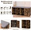 Giantex 9 Cubes Shoe Bench with Storage, Adjustable Shelves Storage Bench Rack with Removable Padded Cushion, 3 Tier Shoe Storage Bench with Cabinet for Entryway, Hallway, Rustic Brown(Rustic Brown)
