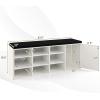 Giantex 9 Cubes Shoe Bench with Storage, Adjustable Shelves Storage Bench Rack with Removable Padded Cushion, 3 Tier Shoe Storage Bench with Cabinet for Entryway, Hallway, Rustic Brown(White)