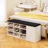 Giantex 9 Cubes Shoe Bench with Storage, Adjustable Shelves Storage Bench Rack with Removable Padded Cushion, 3 Tier Shoe Storage Bench with Cabinet for Entryway, Hallway, Rustic Brown(White)