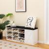 Giantex 9 Cubes Shoe Bench with Storage, Adjustable Shelves Storage Bench Rack with Removable Padded Cushion, 3 Tier Shoe Storage Bench with Cabinet for Entryway, Hallway, Rustic Brown(White)