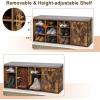 Giantex 9 Cubes Shoe Bench with Storage, Adjustable Shelves Storage Bench Rack with Removable Padded Cushion, 3 Tier Shoe Storage Bench with Cabinet for Entryway, Hallway, Rustic Brown(Rustic Brown)