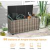 Giantex 96-Gallon Outdoor Storage Box – PE Wicker Deck Box with Lid, 4 Wheels, Waterproof Liner, outside Rattan Storage Container for Patio Cushions, Garden Tools Accessories Storage Box (Mix Brown)(Mix Grey)