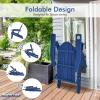Giantex Adirondack Chair Outdoor Folding Chairs, HDPE Weather Resistant Patio Chair with Built-in Cup Holder Lawn Chair for Patio, Backyard, Balcony, Deck Outside Plastic Fire Pit Chair (4, Grey)(Navy)