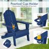 Giantex Adirondack Chair Outdoor Folding Chairs, HDPE Weather Resistant Patio Chair with Built-in Cup Holder Lawn Chair for Patio, Backyard, Balcony, Deck Outside Plastic Fire Pit Chair (4, Grey)(Navy)