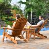 Giantex Adirondack Chair Set 3-Piece Foldable Wooden Chairs Set W/Widened Armrest, Eucalyptus Frame and Side Table Outdoor & Indoor Table Set for Patio Poolside Garden, Set of 3 Wooden Lounger Chair