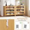 Giantex Bamboo 3-Drawer Storage Cabinet, Modern Nightstand with Reeded Tempered Glass Front, Anti-Tipping Kit, Non-Slip Foot Pads, End Table for Sofa Side Bedside Living Room, Entryway, Hallway